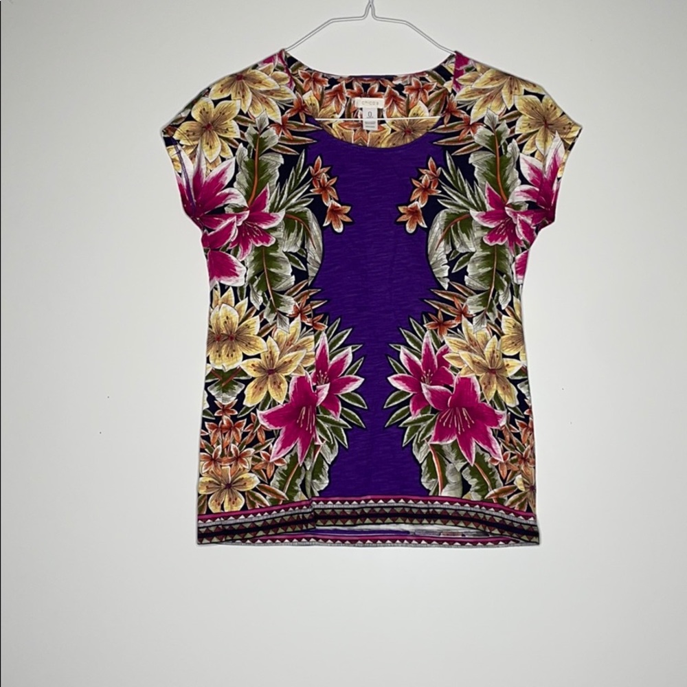 Chicos Short Sleeve Shirt Sz 0 (S) Floral Print